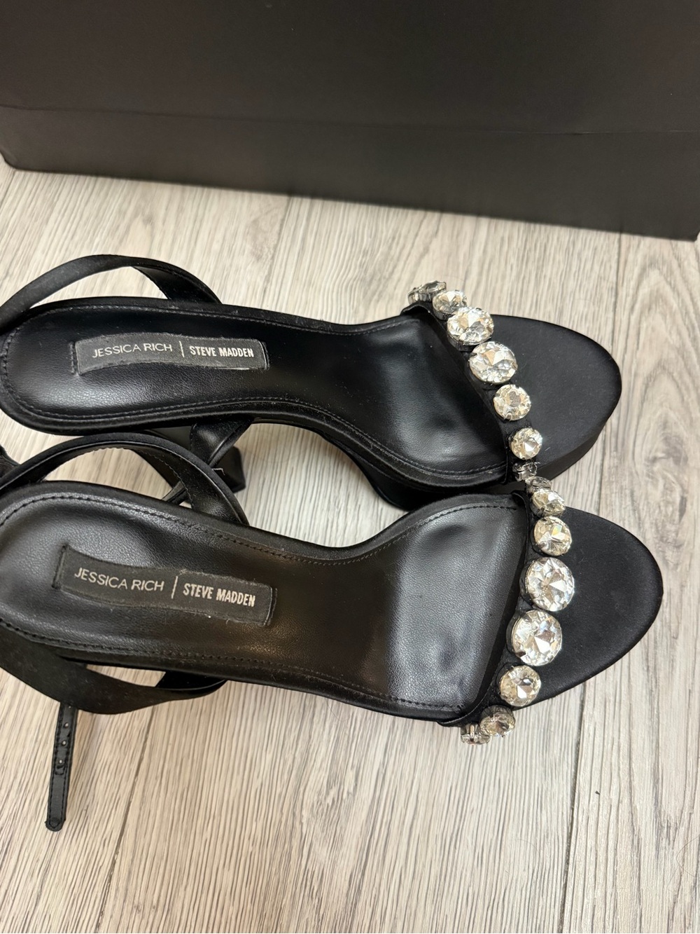 Black Crystal Strap Sandals
